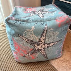 Boho Coastal Ocean Theme Square Pouf Ottoman Bean Bag- Excellent Cond!