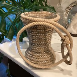 Cowboy Lasso Rope Art Vase (surrounding glass vase) 9”T (SEE PICS) serious inquiries only