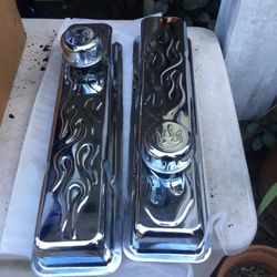 Chevy Chrome Valve Covers W Caps & Gaskets 