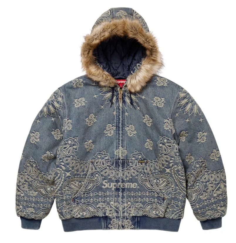 Supreme Jacquard Denim Hooded Work Jacket