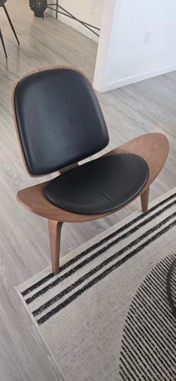 Mid Century Modern Shell Lounge Chair, PU Leather, Tripod Plywood Classic Design Solid Wood Accent Chairs for Living Room