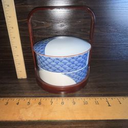 Vintage Porcelain 3 Tier Candy Dish On Lacquered Stand 