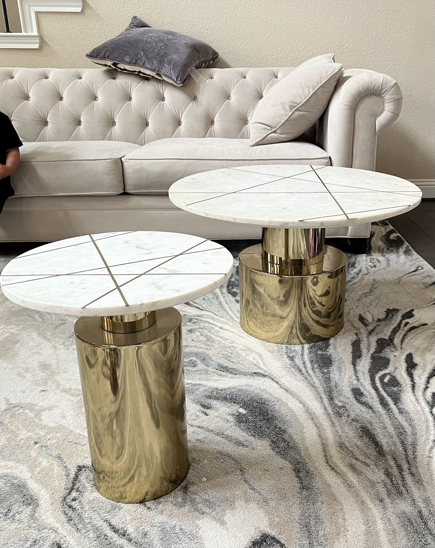 Matching Modern White Marble / Gold Coffee and End Table