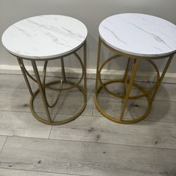 Round End Table, Modern Sofa Side Table with Faux Marble Top New!