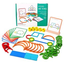  Deruicc
142pcs Creative Sticks and Rings Wooden Shape Puzzle Sets, Children's Jigsaw Shape Puzzle Board Toys, Montessori Early Childhood Educational 