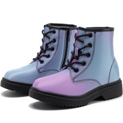 Girls Boots Glitter Combat Boot Winter Waterproof Side Zipper Lace-up Walking Shoes for Toddlers Little Kid szie