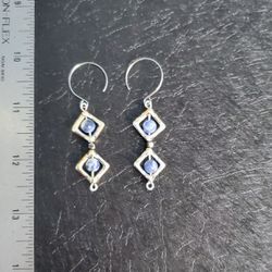 Dangle Diamond Silver Marble Blue Beads, Fish Hook Style Hook
