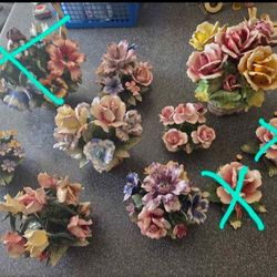 Capodimonte porcelain flower floral statues figurines decorative pieces Italy vintage collection