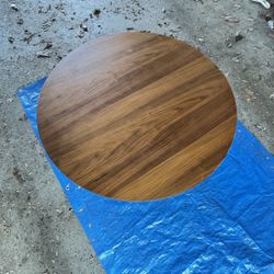 Like New Solid Wood Coffee Low Profile Table* Round wooden coffee table Steel legs low sitting - bought from Restoration Hardware or Pier One