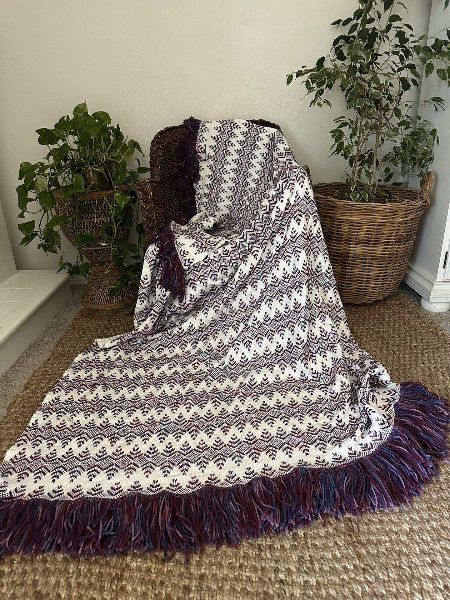 Vintage Boho MCM Jungalow Farmhouse Swedish STYLE Throw Blanket Afghan