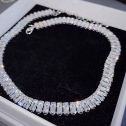 Silver And Cz Choker Style Necklace  