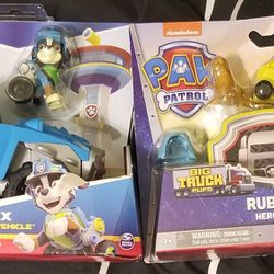 Two Brand New Paw Patrol Characters with Cars - Rex and Rubble