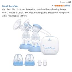 CocoBear Electric Breast Pump,Portable Dual Breastfeeding Pump with 2 Modes 9 Levels, BPA Free, Rechargeable Breast Milk Pump with 2 Pcs Milk Bottles 