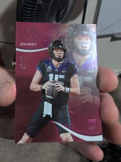 Max Duggan pink parallel numbered rookie card. Numbered 06/25