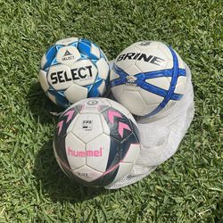 Three Soccer Balls With Mesh Bag