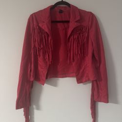SHEIN LUNE Fringe Trim Open Front Jacket (S)