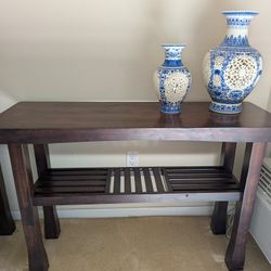 Matching Dark Wood Mission Console Table - Slatted Shelf, Great Condition - Entryway/TV Stand