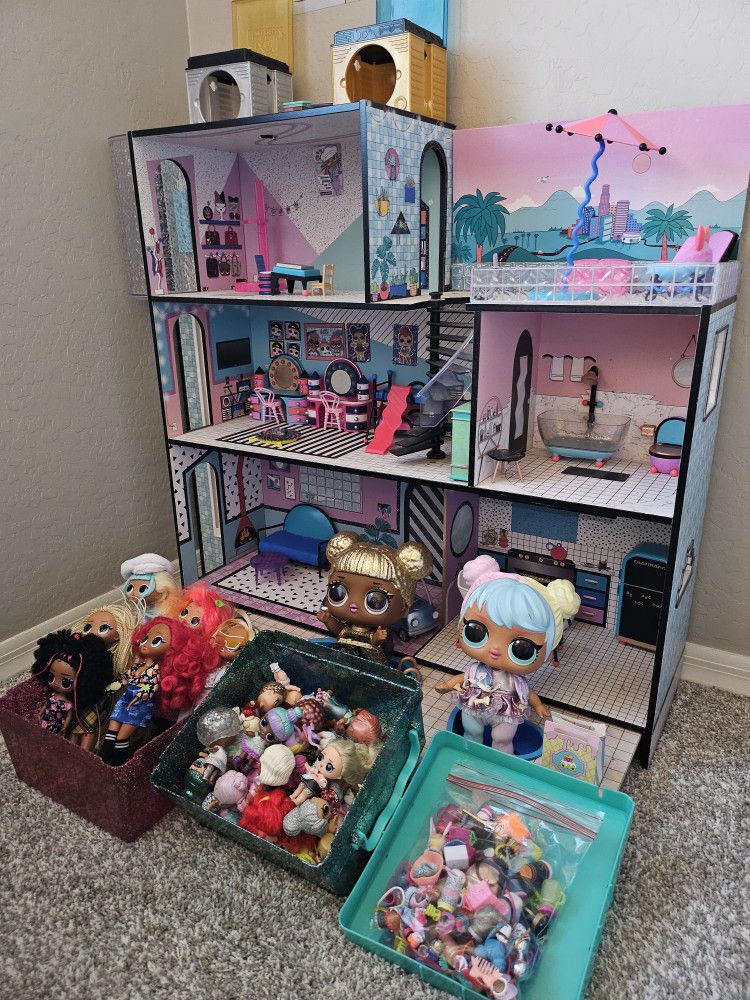 LOL Doll Lot - House, Dolls, Furniture, Accessories, Carrying Case.