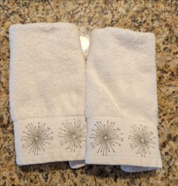 Set of 100% Cotton Hand Towels with Silver Starburst Embroidery