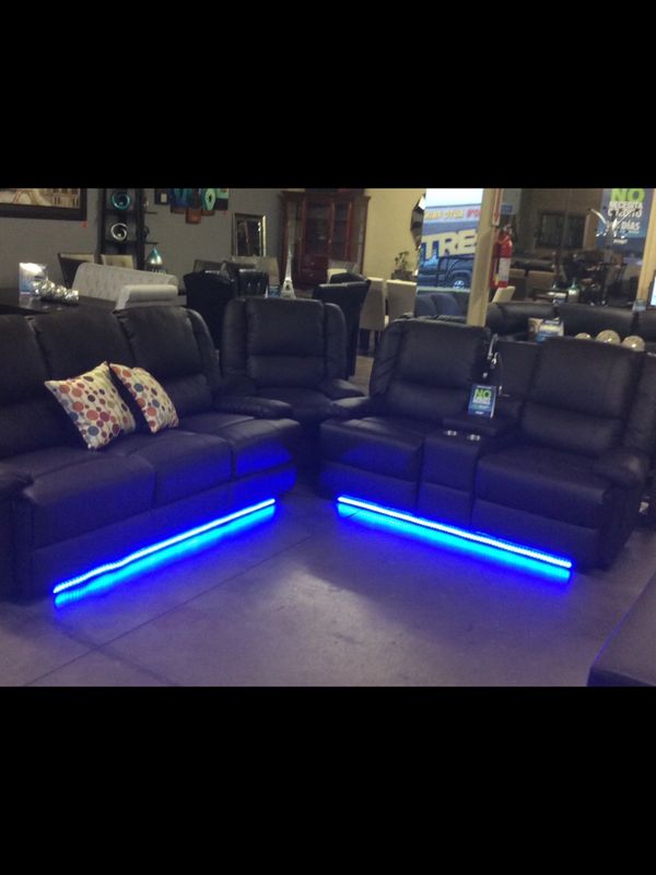 Special 3 Pcs Sofa Love Set And Chair With Neon Lights