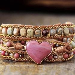 🪴New! Bohemian Wrap Bracelet  Natural Jasper Crystal Stone Beads Homemade Boho Strand Bracelet