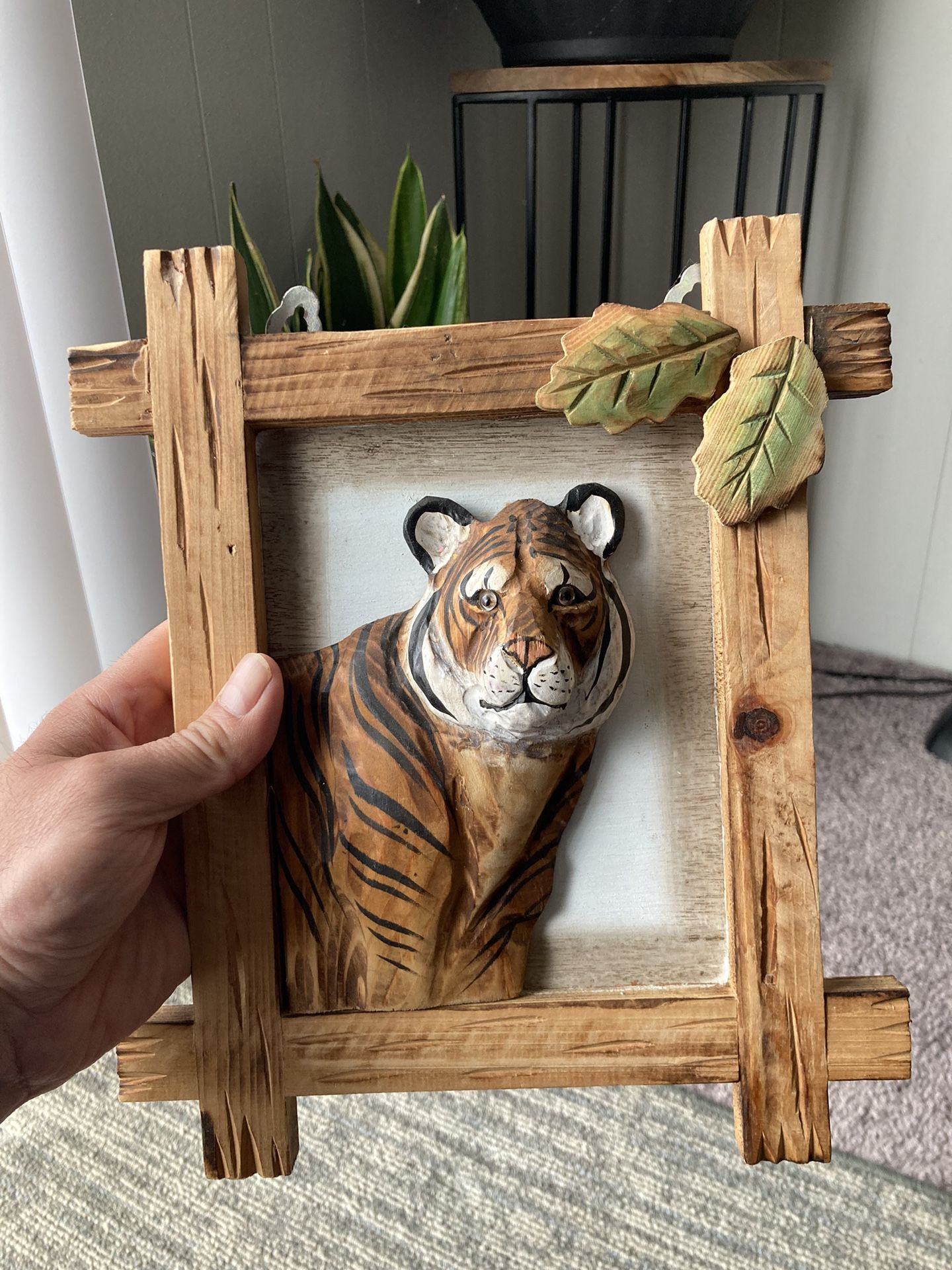 Hand Carved Wooden Tiger Art