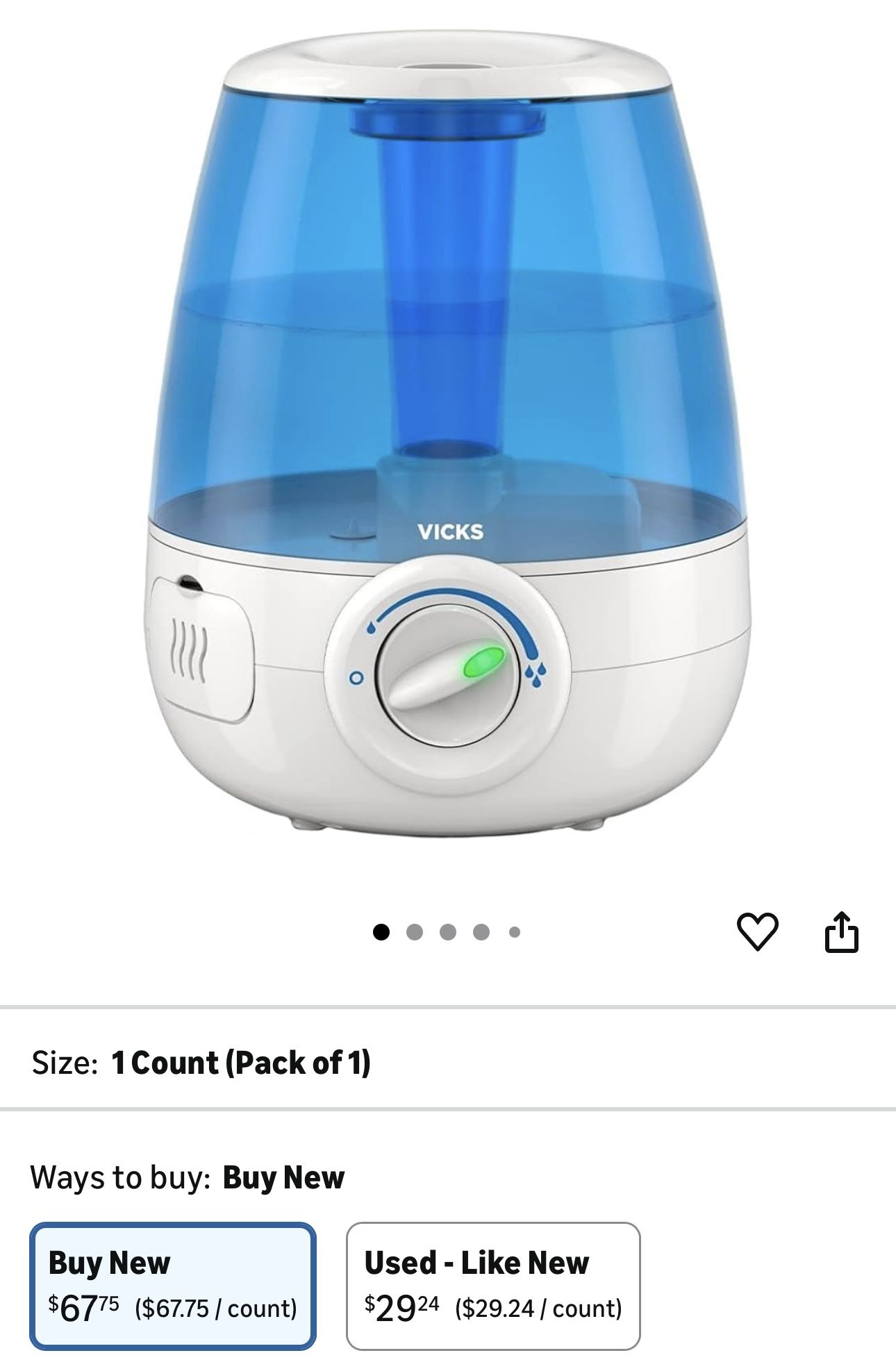 Vicks Filter-Free Ultrasonic Humidifier. #1 Brand Recommended by Pediatricians*. 1.2 Gal Ultrasonic cool mist humidifier for medium to large Bedrooms,