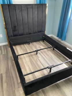 USED Queen Black Velvet Bed frame With bed Rails Wayfair