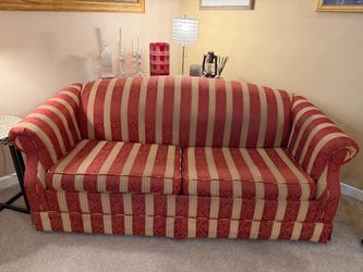Red Striped Damask Upholstered Sofa