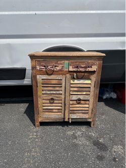 Vintage Solid Wood Nightstand – Rustic Reclaimed Style