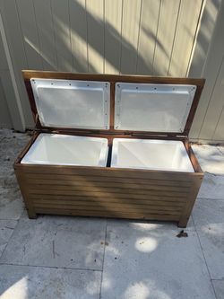 Outdoor Wood Deck Box with Dual Cooler Inserts