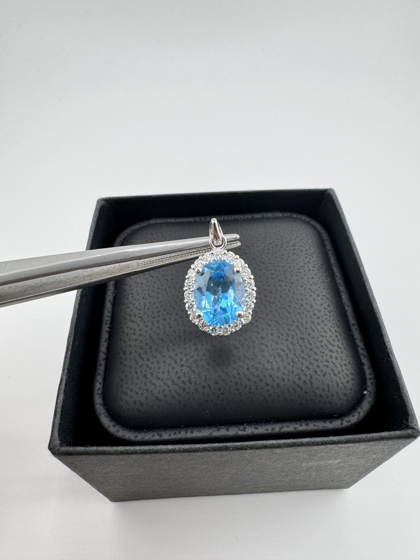Blue Topaz Natural Diamond Pendant 