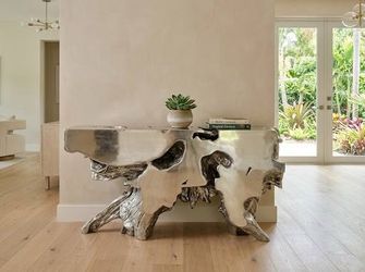 Polished Silver Root Console Table