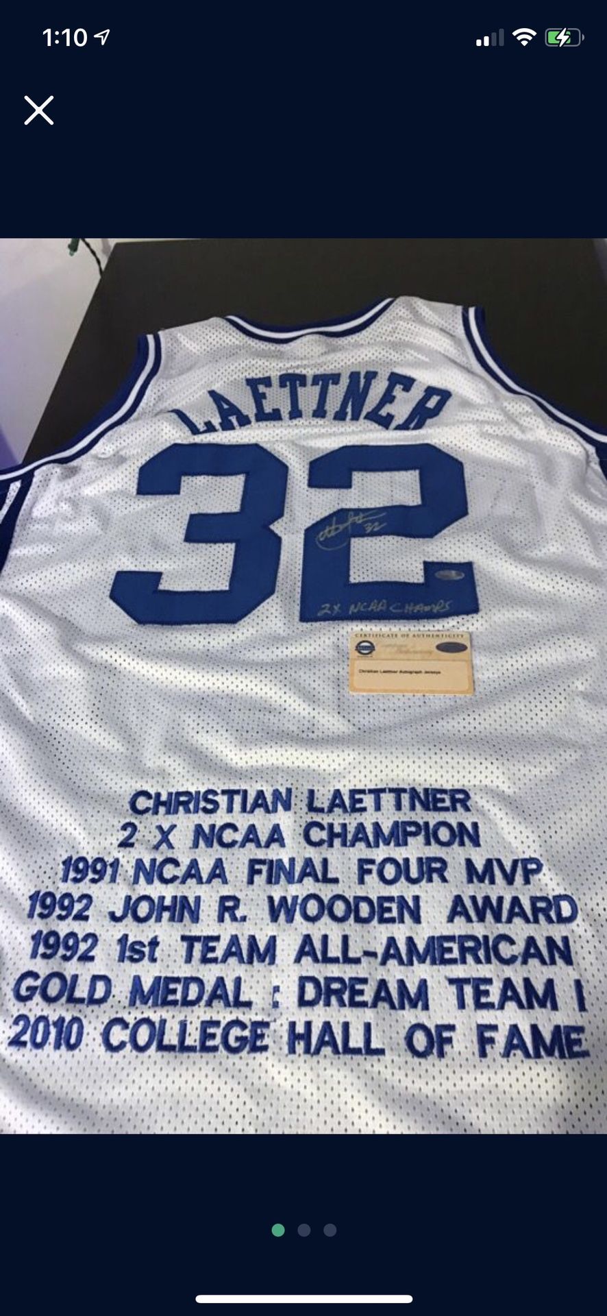 Duke Christian Laettner Autographed Jersey