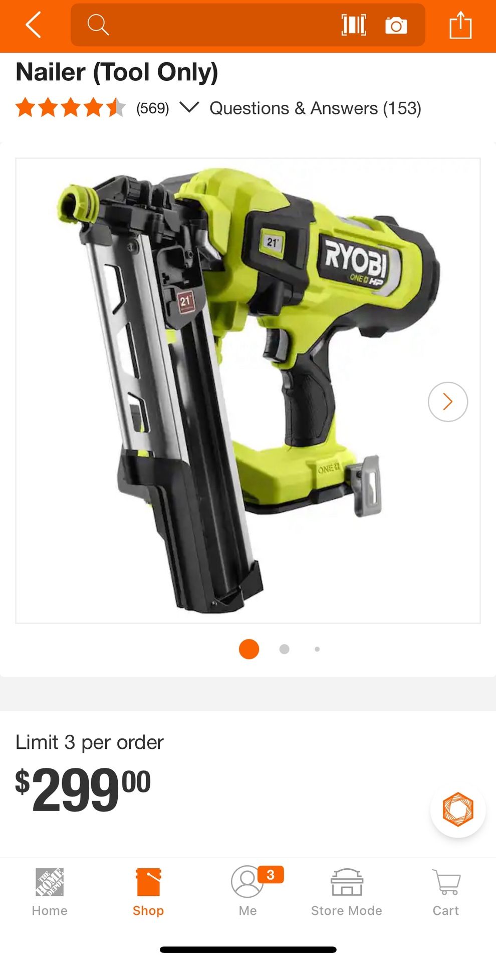 ryobi ONE+ HP 18V Brushless Cordless AirStrike  21° Framing Nailer (Tool Only)