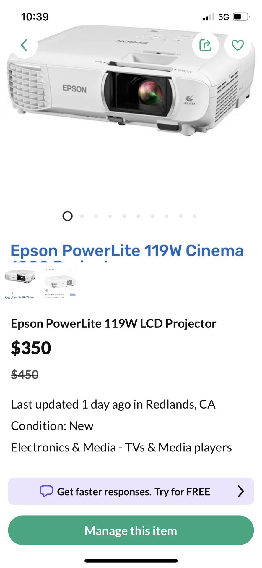 Epson Powerlite 119w Projector