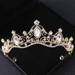 Rhinestone Decor Crown Prom Wedding Gold Headband