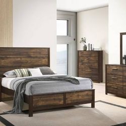 Brand New Rustic Brown 4PCs Queen Bedroom Set
