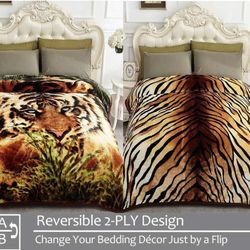 Brand New - Queen Tiger Blanket - 75'x87' Thick Korean Faux Mink, 520GSM Plush for Autumn Winter