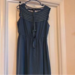 Blue Sleeveless Maxi Dress with Lace Detail