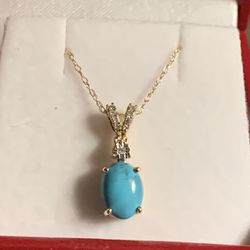 Vintage Turquoise And Domain drop Pendant 10K Gold 