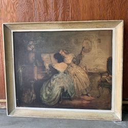 Art Painting Girls at Piano, The Rehearsal by Louis Jambor Framed  Vintage Print