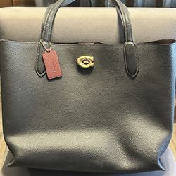 Coach Purse - Black And Burgundy Leather