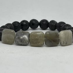 .Natural Charged Labradorite & lava Bracelet (known For : Protect Against Negativity, Cleanses Aura, Reduce Stress, Calm Emotions,healer )