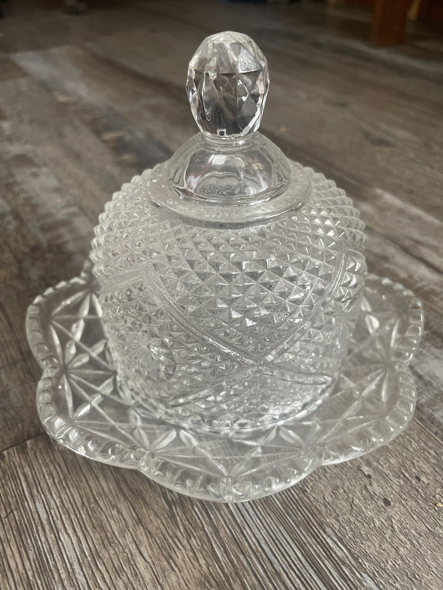 Vintage Fostoria Glass Dome Cover Butter Cheese Dish Diamond Cut 1970s For Avon 