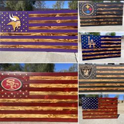 Custom Wood Burned Flags 