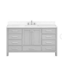 Bath Mist 60 in. W Single Sink Freestanding Bath Vanity in Gray with White Engineered Top