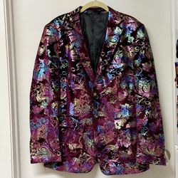 Mens Velvet Iridescent Paisley Blazer in Deep Purple