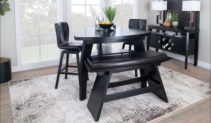 Contemporary Black Oak Wood 4-Piece Triangle Bar Height Table Dining Set