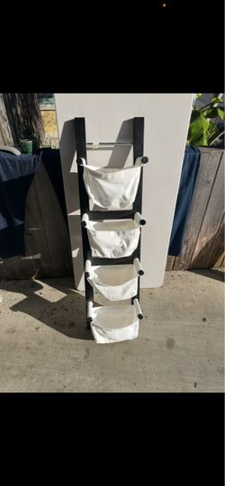 Ladder Storage Rack with Canvas Bins